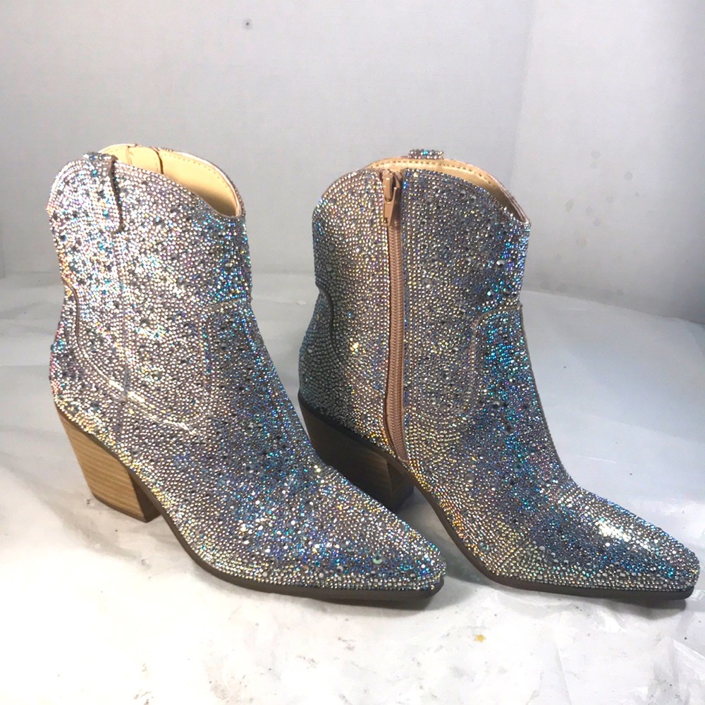 Matisse Women’s Rhinestone Western Style Festive Silver Sparkly Party Ankle Boot
